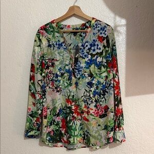 Talbots Multi-Color Floral V-Neck Long Sleeve Blouse